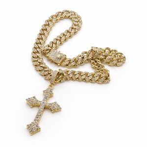 Men's Cross Rhinestone Necklace Pendant Chunky Diamond Fashion Cuban Chain